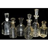 Victorian and later decanters and stoppers, to include cut glass examples, 19thC triple ring neck wi