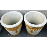 A pair of Willowstone composition garden pots, each decorated with scrolls, cartouches, etc., later