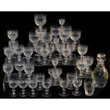 An Edwardian suite of cut table glass, to include tumblers, sherry glasses, small wine glasses, etc.