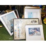 Various pictures, prints, etc., to include after William Russell Flint, nude, continental lake scene