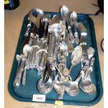 A quantity of loose flatware, sugar nips, souvenir spoon, ladle, etc. (1 tray)