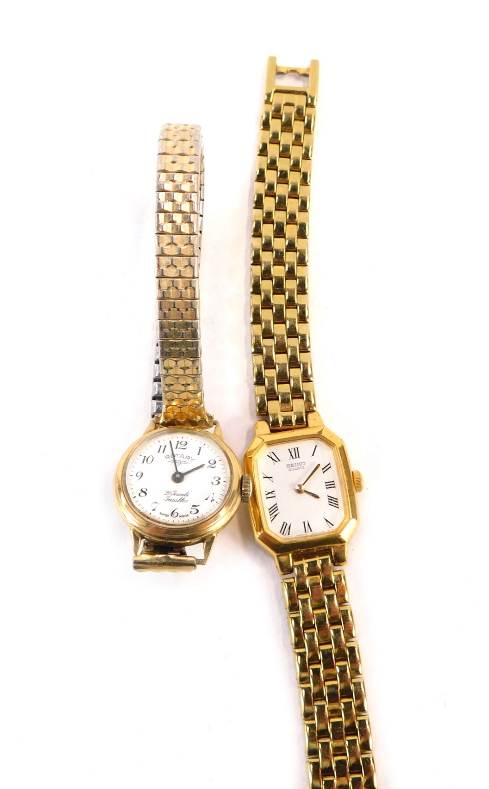 Two wristwatch, comprising a Rotary 9ct gold cased wristwatch on expanding gold plated strap, togeth
