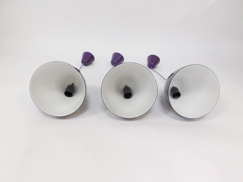 Three modern purple plastic domed light fittings, each light fitting 44cm high with additional 40cm - Image 2 of 4