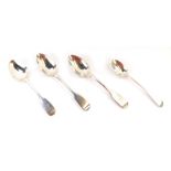 Four Victoria silver dessert spoons, two initial or monogram engraved, London 1858, 1867, 1847, and