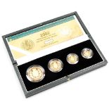 An Elizabeth II 2002 gold proof four coin sovereign collection, number 185, comprising five pound co