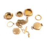 A group of 9ct gold, including watch backs, chains and a ring, 24.0g. (a quantity)