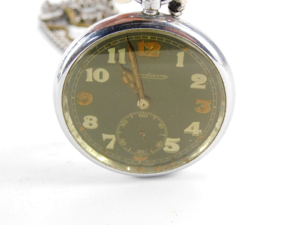 A Jaeger-Le-Coultre military pocket watch, in a stainless steel case with a blackened dial, with pai - Image 3 of 3