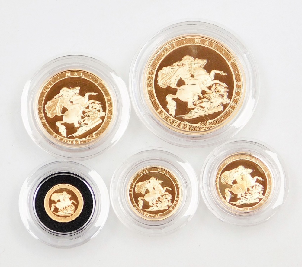 A 2017 sovereign five coin gold proof set, number 454, comprising five sovereign piece, double sover - Image 2 of 3