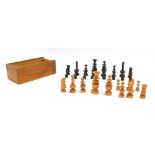 A Staunton wooden chess set, the king 7cm high, boxed.