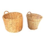 Two wicker log baskets, 67cm and 52cm diameter.