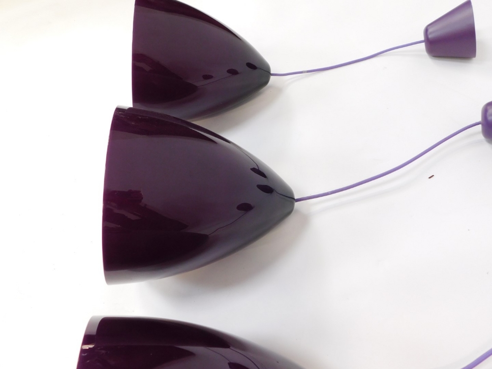 Three modern purple plastic domed light fittings, each light fitting 44cm high with additional 40cm - Image 3 of 4