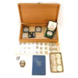 Coinage and trinkets, to include sixpence pieces, commemorative crowns, Britains First Decimal Coins