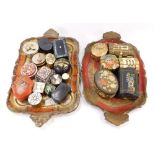 Various English and Eastern trinket boxes, to include Georgian snuff boxes, and two trays. (a quanti