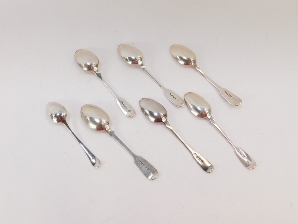 Seven Georgian and later silver Old English pattern teaspoons, initial or monogram engraved, 4oz. - Image 2 of 2