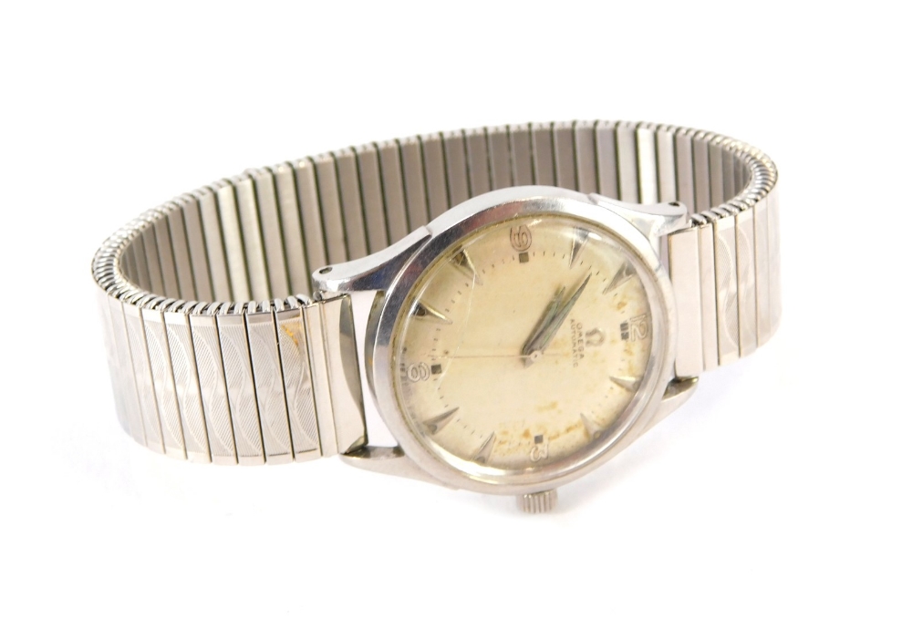 A 1950s gent's Omega automatic wristwatch, with silver colour dial, automatic movement, inscribed R