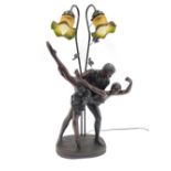 After Trossi. A cast bronzed finish dancers table lamp, with two ballet dancers in embrace, the gree