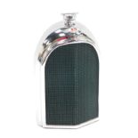 A Ruddspeed Bentley chrome radiator decanter, with green mesh grille and red enamel wings emblem, sc