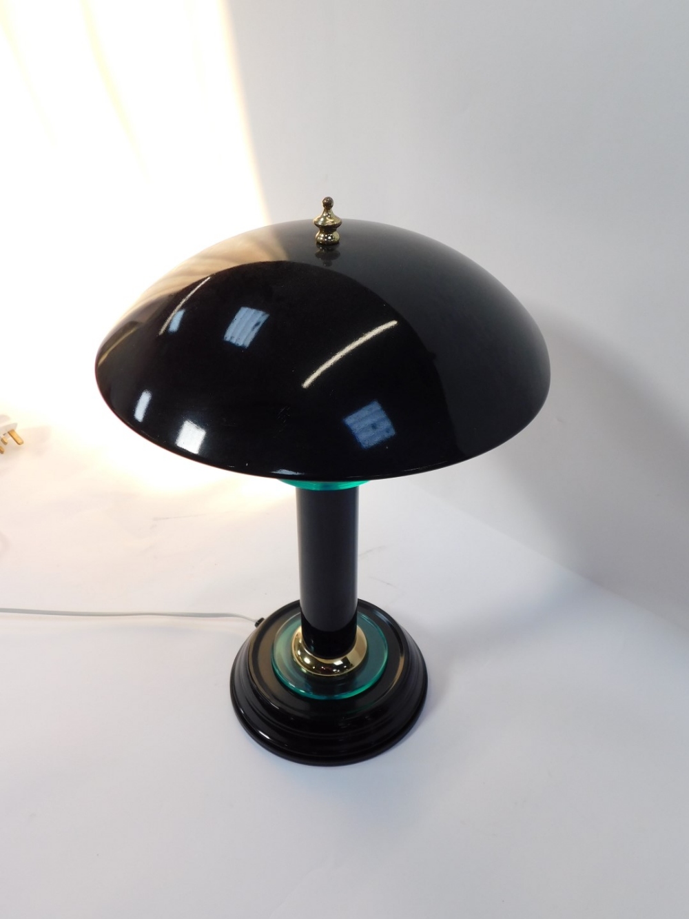 A 1960s/70s style desk lamp, in a black outer casing, with brass and green glass detail, 40cm high. - Image 2 of 5