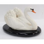 A Ronald Van Ruyckevelt Franklin Mint Royal Swan figure group, on an oval black gloss base, 32cm wid