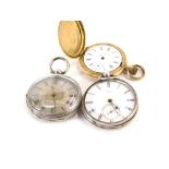 Three pocket watches, comprising an AWW & Co Waltham Mass gold plated lady's hunting cased pocket wa