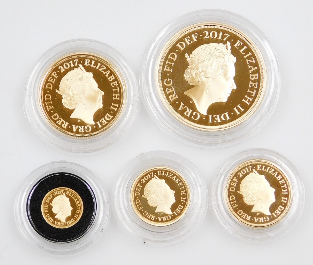 A 2017 sovereign five coin gold proof set, number 454, comprising five sovereign piece, double sover - Image 3 of 3