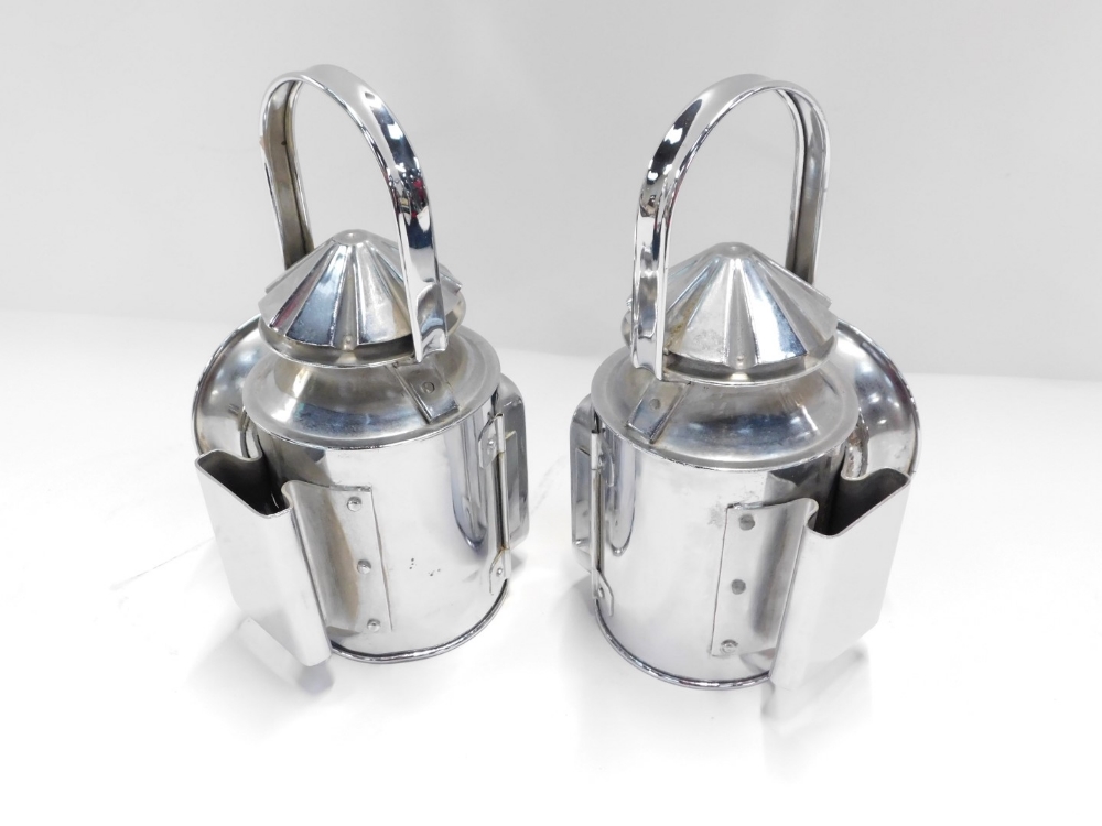A pair of Griffiths & Son of Bradford Street Birmingham lanterns, in a chrome outer casing, 25cm hig - Image 4 of 4