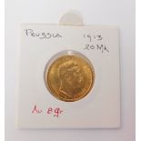 A Prussian 20 Mark gold coin, dated 1913.