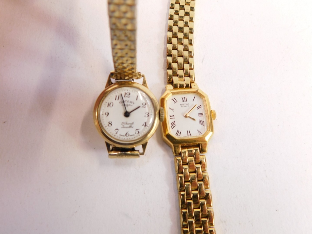Two wristwatch, comprising a Rotary 9ct gold cased wristwatch on expanding gold plated strap, togeth - Image 2 of 2