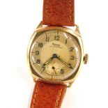 A Rone Sportsman 9ct gold cased gents wristwatch, with a circular watch head, and seconds dial, with