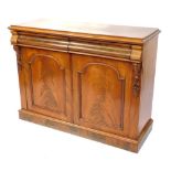 A Victorian flame mahogany side cabinet, with two cushion drawers, over a pair of panelled doors, fl