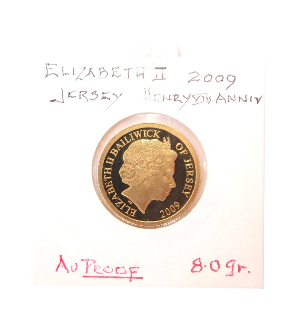 An Elizabeth II full gold sovereign, with Henry VIII Anniversary emblem, dated 2009, Jersey.