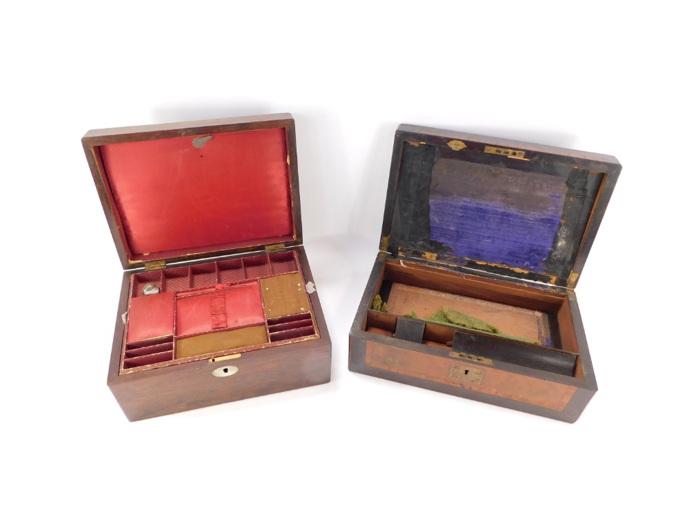 Two 19thC and later workboxes, comprising a rosewood and mother of pearl inlaid sewing box, 15cm hig - Image 2 of 2