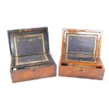 Two 19thC and later writing boxes, comprising a rosewood example with brass bound inlay, 15cm high,