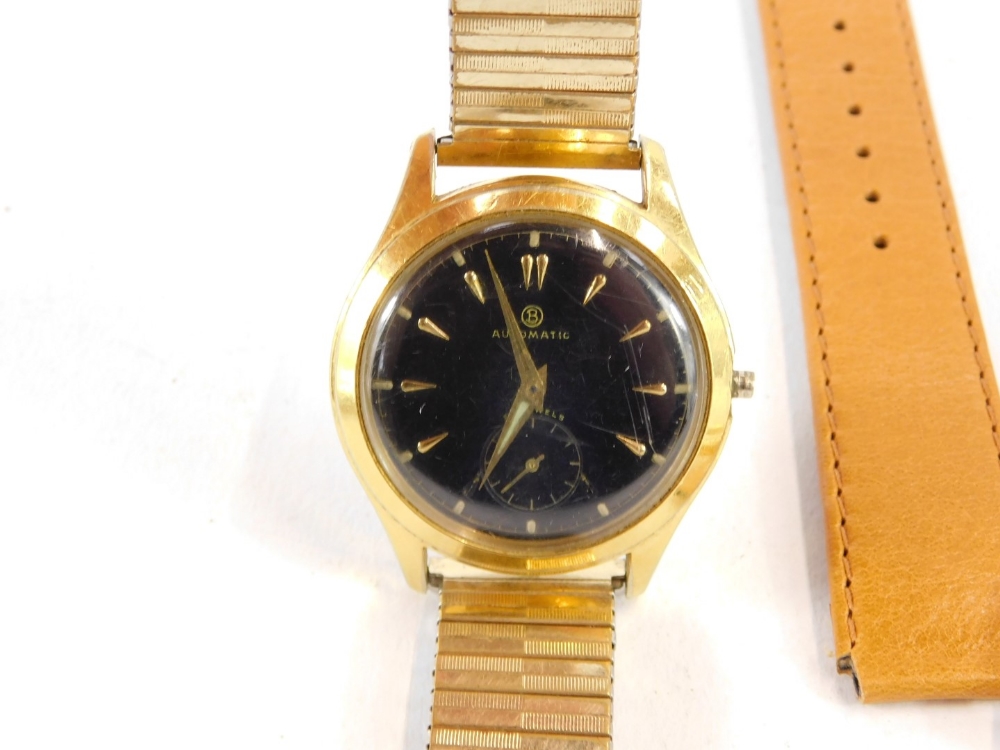 A Bidlingmaier 1952 vintage gentleman's wristwatch, with a black enamel dial, with gold numeric mark - Image 2 of 3