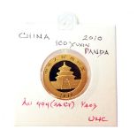 A Chinese 100 Yuan Panda coin, 24ct gold, dated 2010.