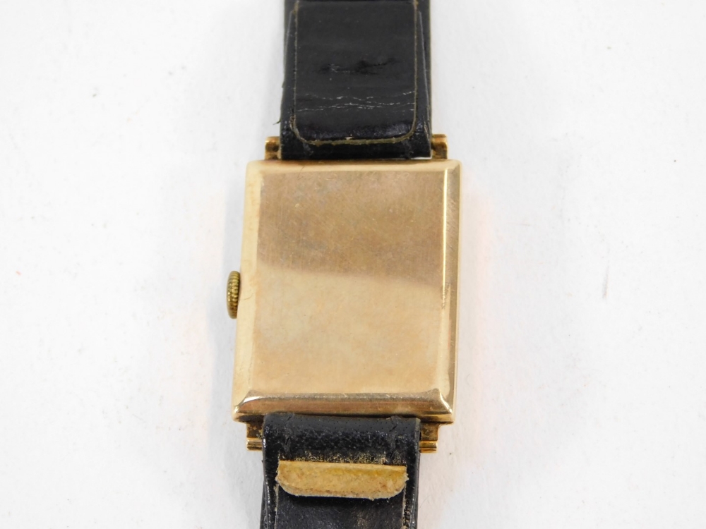 A J.W. Benson of London gent's 9ct gold cased wristwatch, with a rectangular watch head and with sil - Image 2 of 3