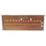 A snooker scoring board, W Jelks & Sons of Holloway, the challenge with white painted rules, 60cm wi