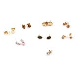 A group of 9ct gold and other stud earrings, 9ct gold cameo studs, 9ct rose earrings, various others