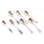Seven Georgian and later silver Old English pattern teaspoons, initial or monogram engraved, 4oz.