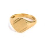 A 9ct gold signet ring, circular ring head with etched design on a plain band, ring size X, 5.7g all