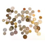 A group of mixed coinage, Euros, six pence pieces, pennies, half pennies, World coinage, etc. (a qua