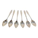 A set of six George V silver grapefruit spoons, Sheffield 1939, 4¼oz.