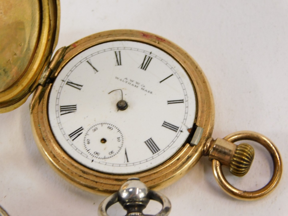 Three pocket watches, comprising an AWW & Co Waltham Mass gold plated lady's hunting cased pocket wa - Image 4 of 7