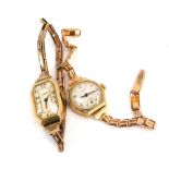 Two ladies wristwatches, comprising a J W Benson of London 9ct gold wristwatch, with a plated case o