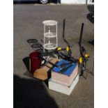 Household effects, including bathroom cabinets, cast iron pan stand, bike rack, etc. (a quantity)
