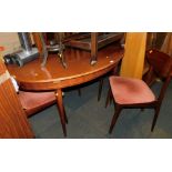 A late 20thC oval extending dining table and four retro style chairs. (5) The upholstery in this lot