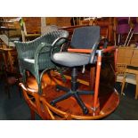 A wicker tub chair, office chair and an aluminium coffee table. (3)