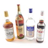 Various alcohol, a bottle of Grant's Special London extra dry Gin, various others, Asbach Uralt Wei