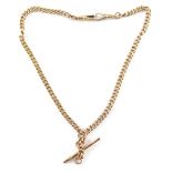 A 9ct gold watch chain, with T-bar end, 32cm long, 11.5g.