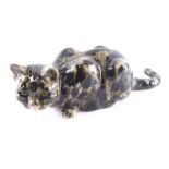 A 20thC Winstanley figure of a crouching cat, signed beneath, 13cm high.